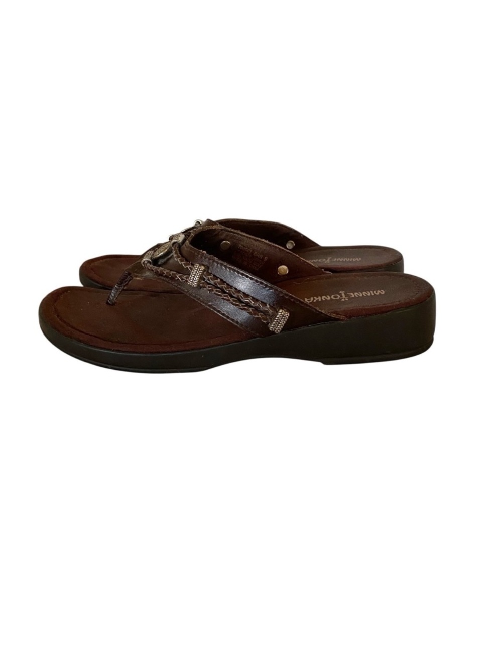 Minnetonka Silverthorne Brown Sandals with Silver and Braid Details | 9 - Picture 2 of 7